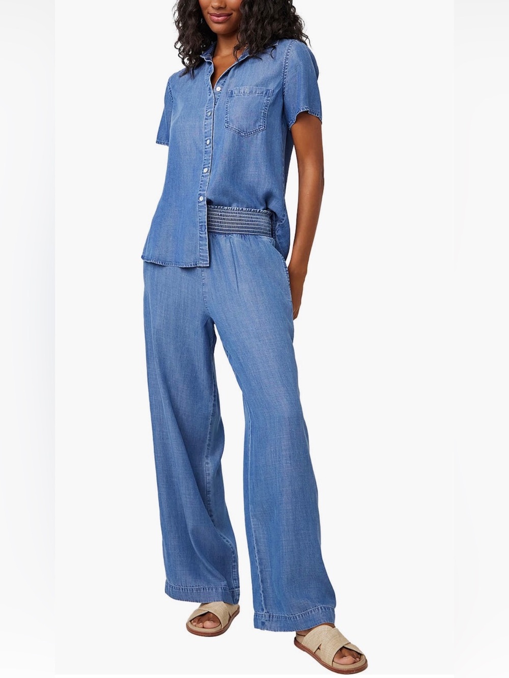 NWT Bella Dahl Smocked Wide Leg Flowy Chambray Pants